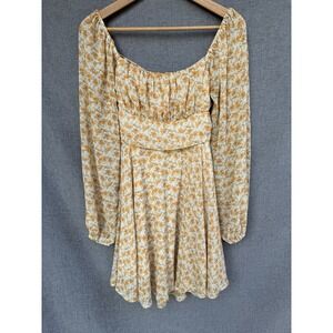 Blush‎ & Day Mini Dress Large Floral Milkmaid Coquette Yellow Babydoll